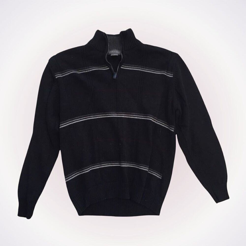 Tricots St. Raphael Striped Quarter Zip Sweater | Sz L